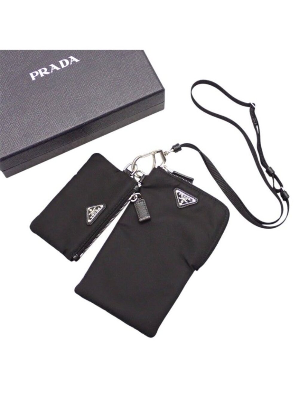 Prada Strap Nylon Pouch Smartphone Shoulder Bag Re-Nylon Black Silver